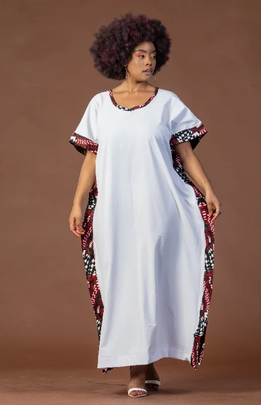 Gina Maxi Dress | White and African Ankara Print Trendy Ruffled Maxi Dress