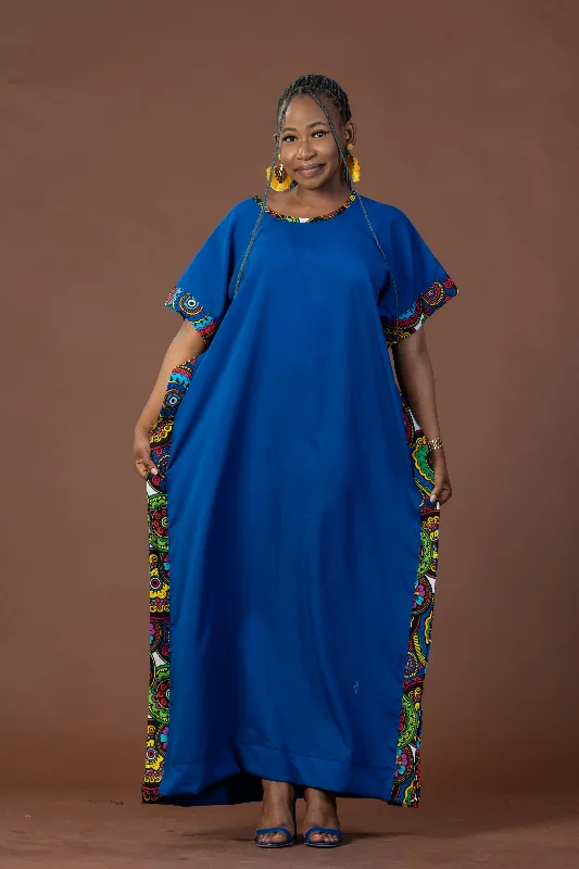 Ginika Maxi Dress | Blue and Ankara African Print Elegant Wraparound Maxi Dress