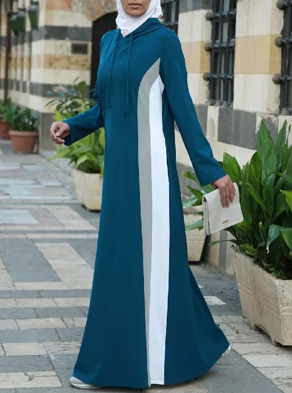 Hooded Tri-Color Maxi Dress Comfortable Ruffle Maxi Dress