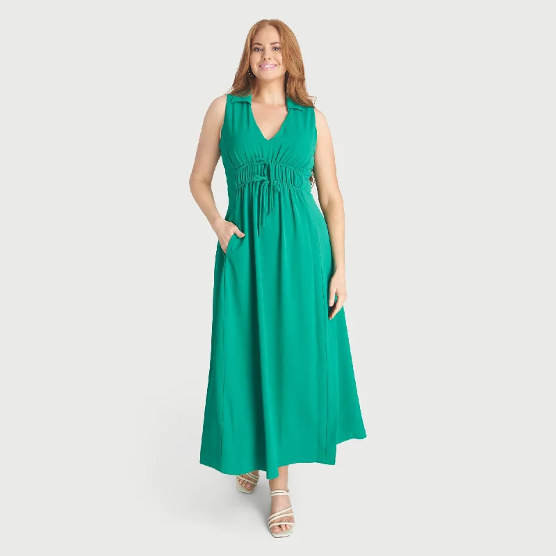 Jade Green Collared Maxi Dress Fashionable Layered Maxi Dress