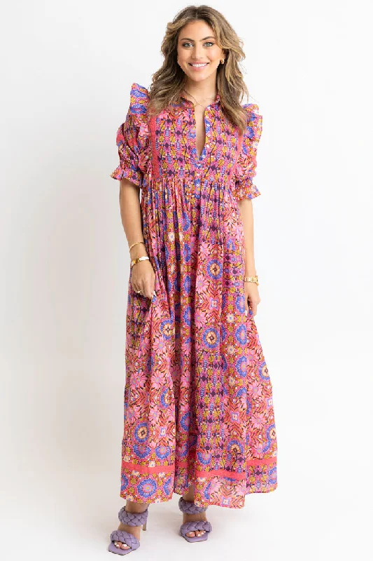 Kaleidoscope Puff Sleeve Tier Maxi Dress Stylish Long Sleeve Maxi Dress