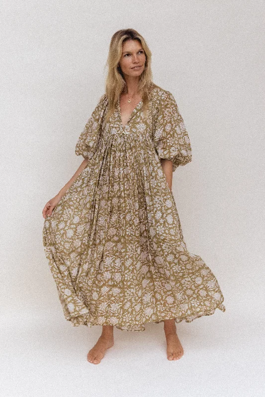 Kyra Maxi Dress ~ Olive Comfortable Maxi Dress with Belt