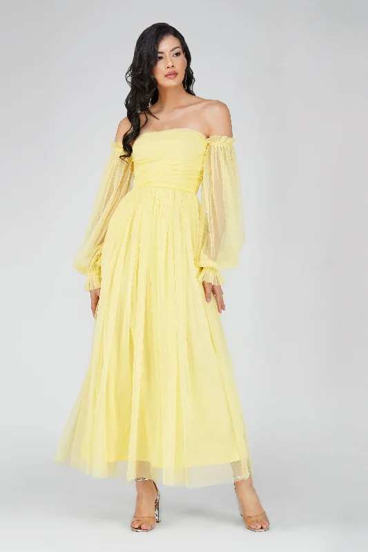 Lana Tulle Maxi Dress in Lemon Comfortable T-Shirt Maxi Dress