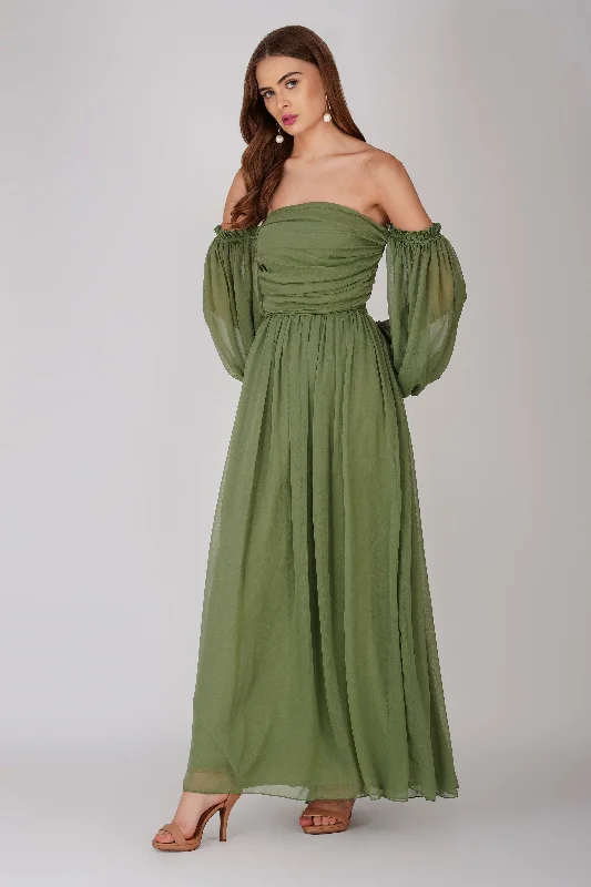 Lana Chiffon Maxi Dress in Soft Olive Classic Tulle Maxi Dress