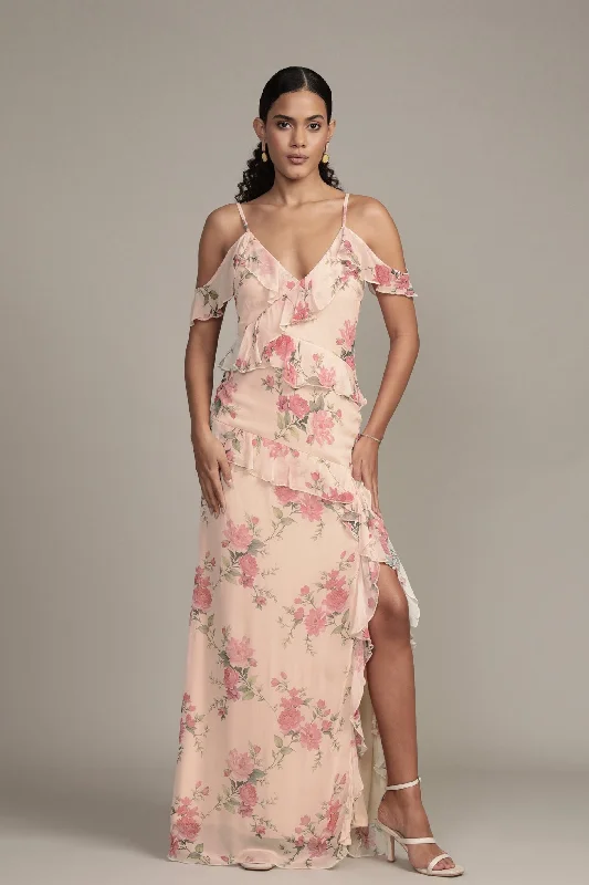 Leighton Maxi Dress in Floral Print Trendy Satin Maxi Dress