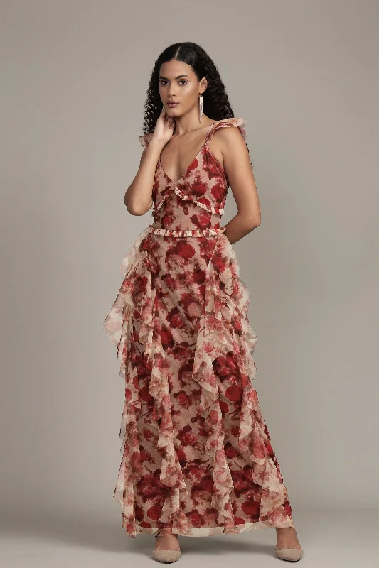 Malin Maxi Dress in Rose Floral Classic V-Neck Maxi Dress
