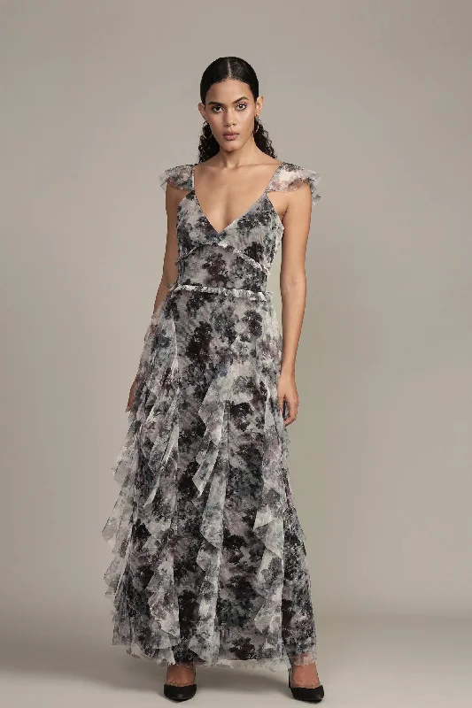 Malin Maxi Dress in Black and White Floral Trendy Floral Print Maxi Dress