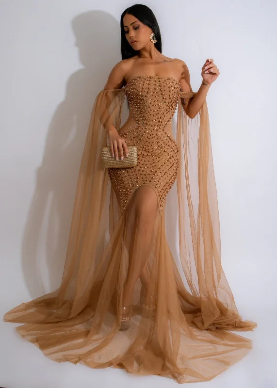 Maximum Radiance Rhinestone Maxi Dress Nude Fashionable Button-Down Maxi Dress