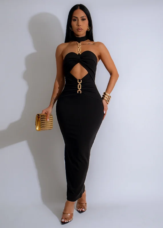 Midnight Empress Maxi Dress Black Comfortable Cotton Maxi Dress