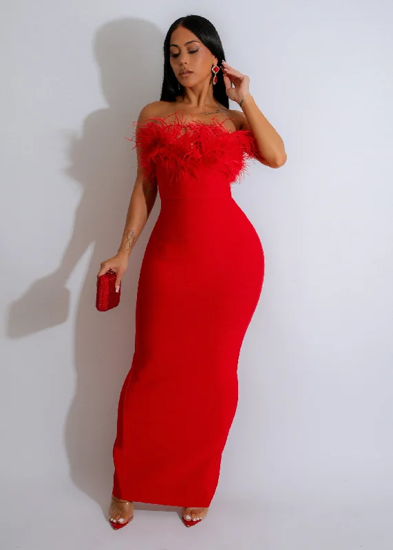 Midnight Glamour Maxi Dress Red Fashionable Off-Shoulder Maxi Dress