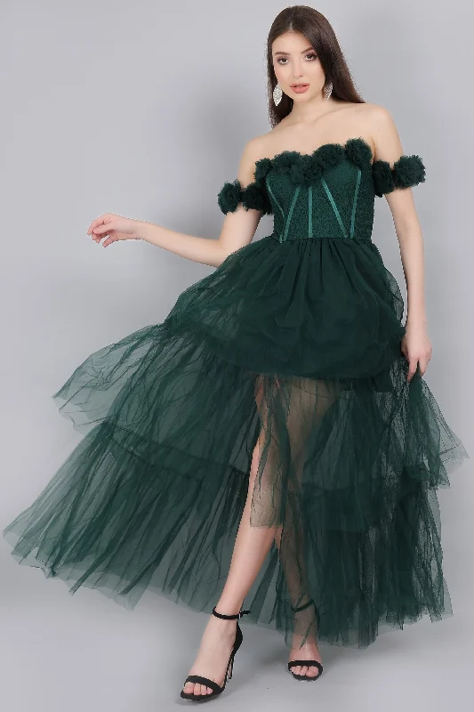 Nadine Lace Maxi Dress in Emerald Green Stylish One-Shoulder Maxi Dress