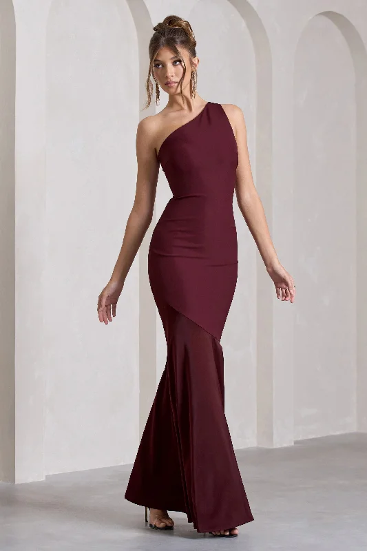 Passion | Plum One Shoulder Cut-Out Fishtail Maxi Dress Cozy Spaghetti Strap Maxi Dress