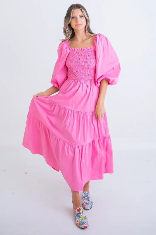 Poplin Smock Maxi Dress Elegant Maxi Dress with Drapes
