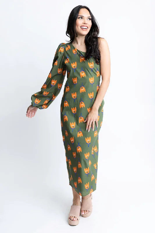 Poppy One Shoulder Maxi Dress Elegant Lace-Up Maxi Dress