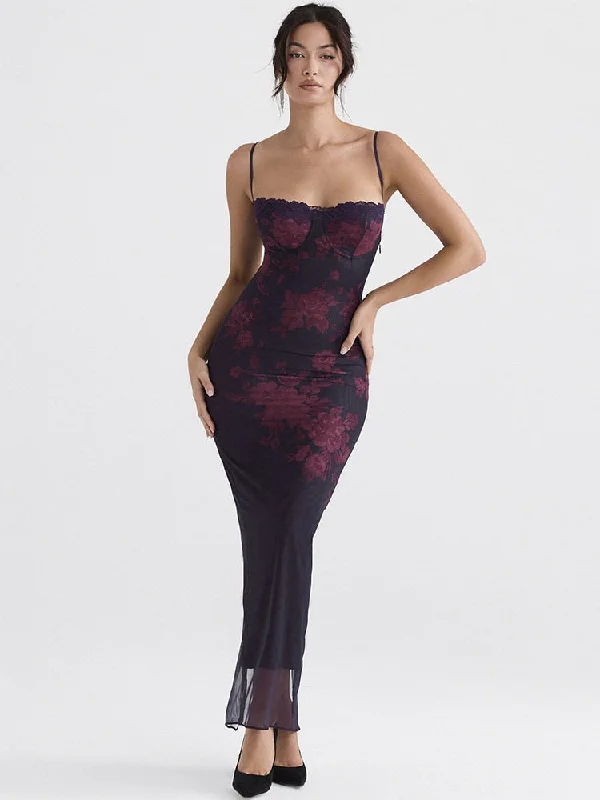 Zjkrl Purple Print Sexy Long Fishtail Dress For Women Robe 2023 New Spaghetti Strap Sleeveless Backless Ruched Maxi Dress Trendy Floral Print Maxi Dress