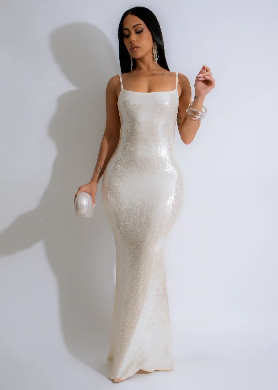 Radiance Slip Sequin Maxi Dress Nude Elegant Maxi Dress with Belt