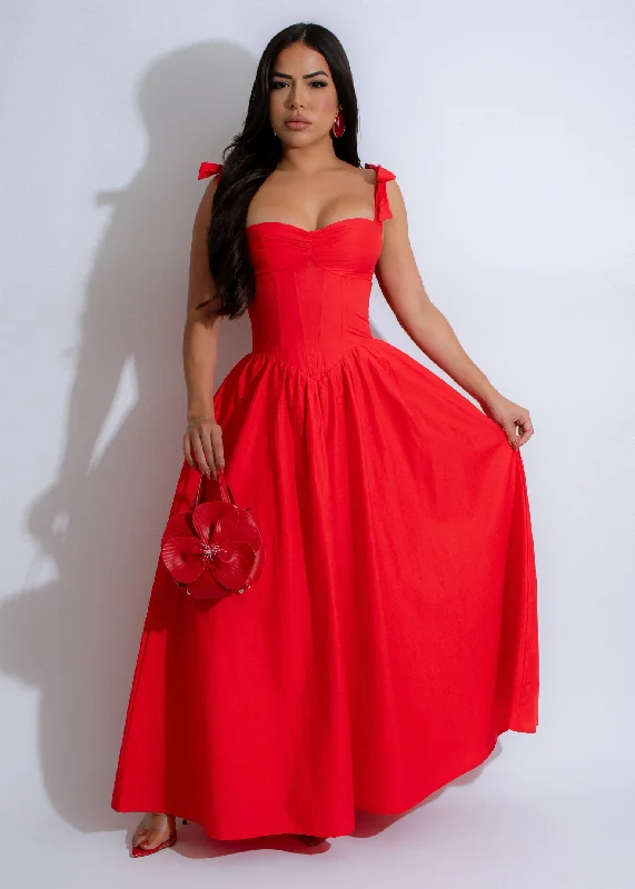 Radiant Romance Maxi Dress Red Trendy Satin Maxi Dress