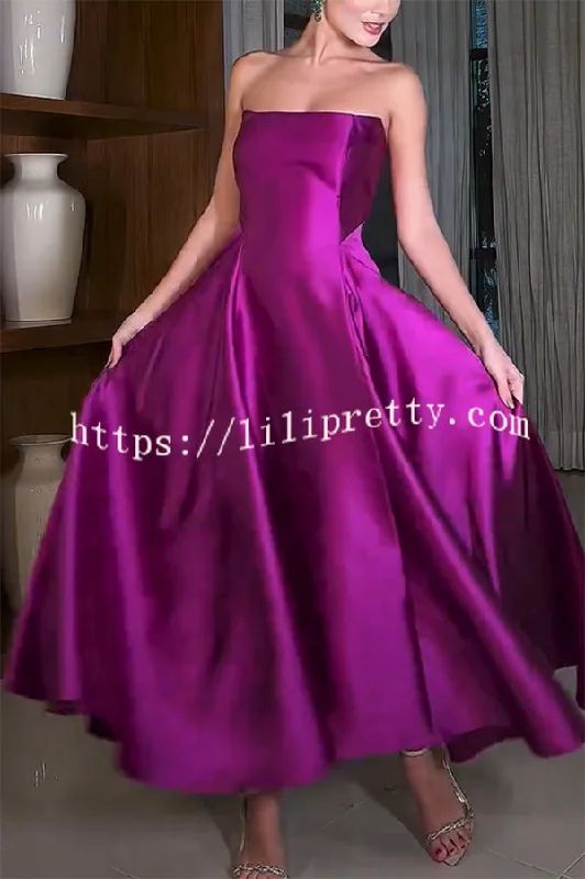 Cinderella's Dream Satin Square Off Shoulder Maxi Dress Stylish One-Shoulder Maxi Dress