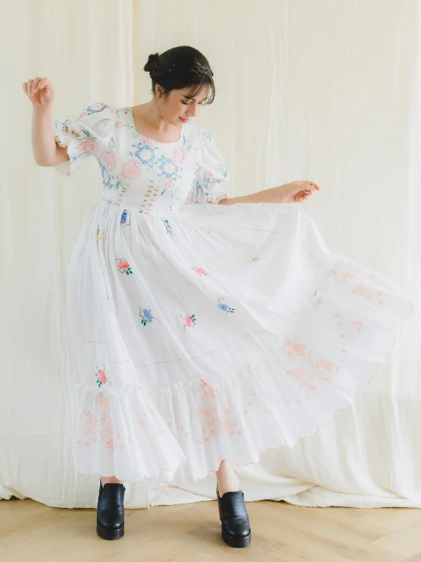 Re-Dress Upcycled Linen Patchwork Embroidery Maxi Dress Elegant Wraparound Maxi Dress