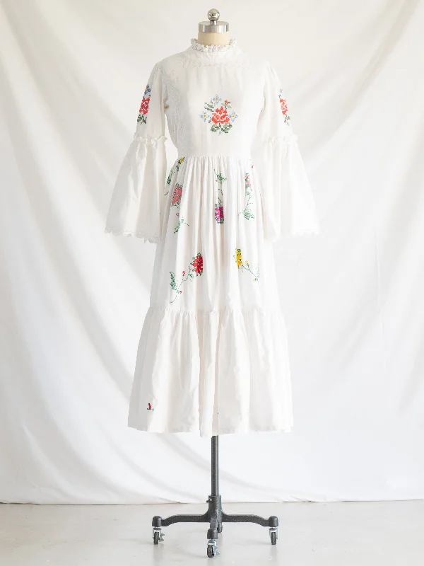 Re-design Upcycled Boho Bliss Embroidered Maxi Dress Fashionable Asymmetrical Maxi Dress