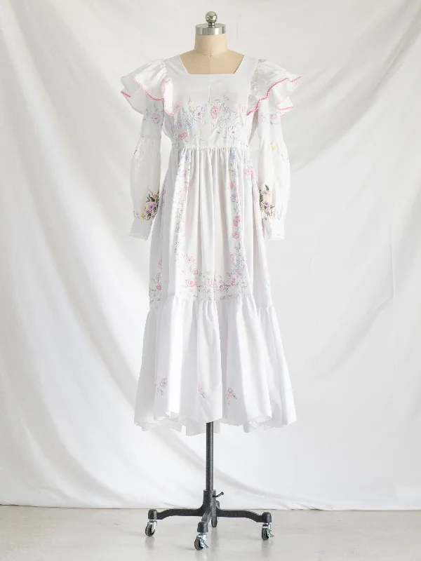 Re-design Upcycled Square Neck Cuff Sleeved Floral Maxi Dress Classic Strapless Maxi Dress