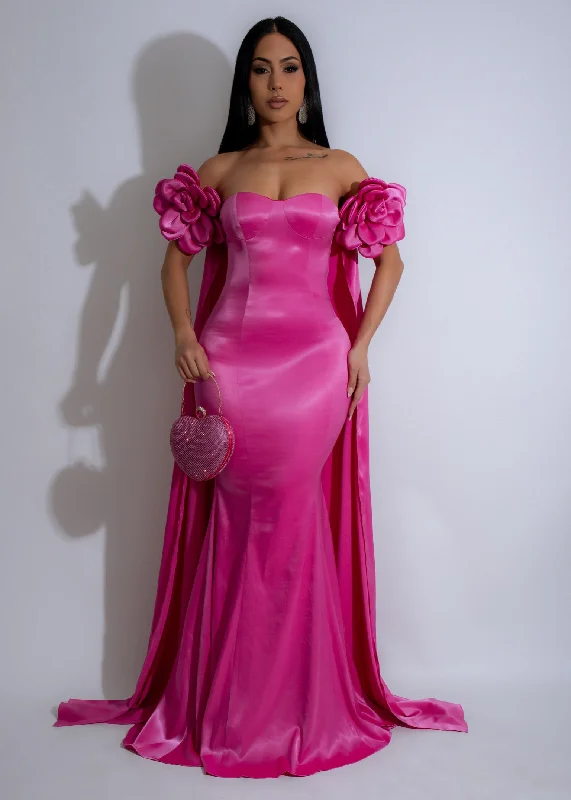 Royal Dream Satin Floral Maxi Dress Pink Cozy Ribbed Maxi Dress