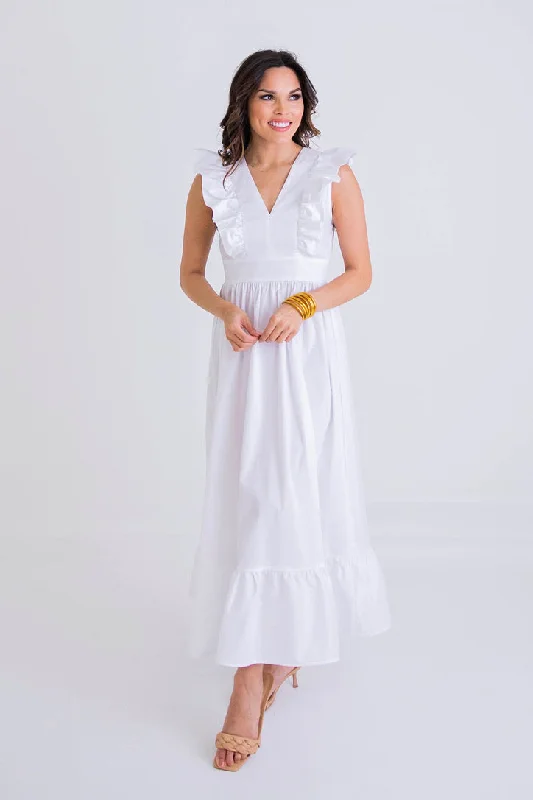 Ruffle Vneck Poplin Maxi Dress Fashionable Printed Maxi Dress