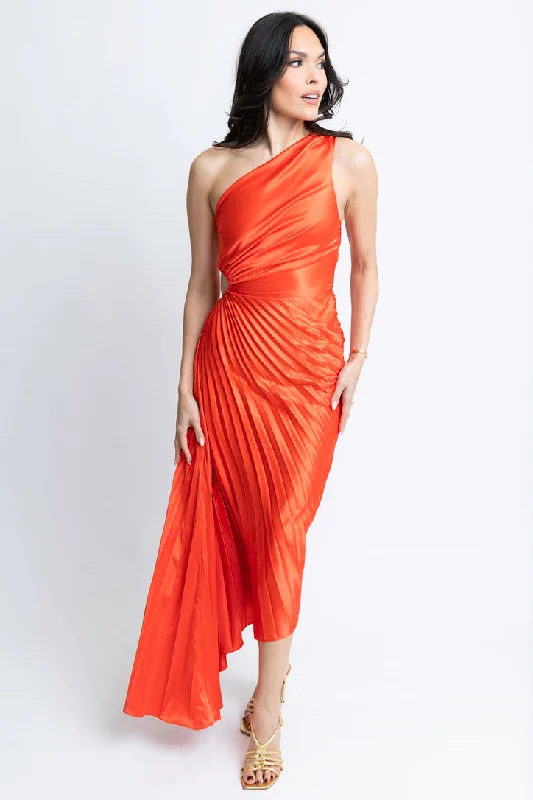 Satin One Shoulder Maxi Dress Comfortable Fit-and-Flare Maxi Dress