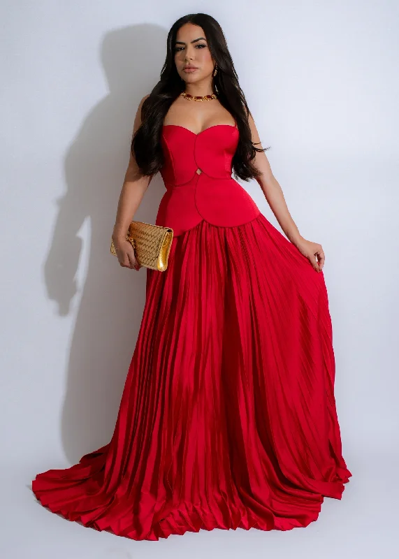 Scarlet Symphony Satin Maxi Dress Red Trendy Maxi Dress with Bow