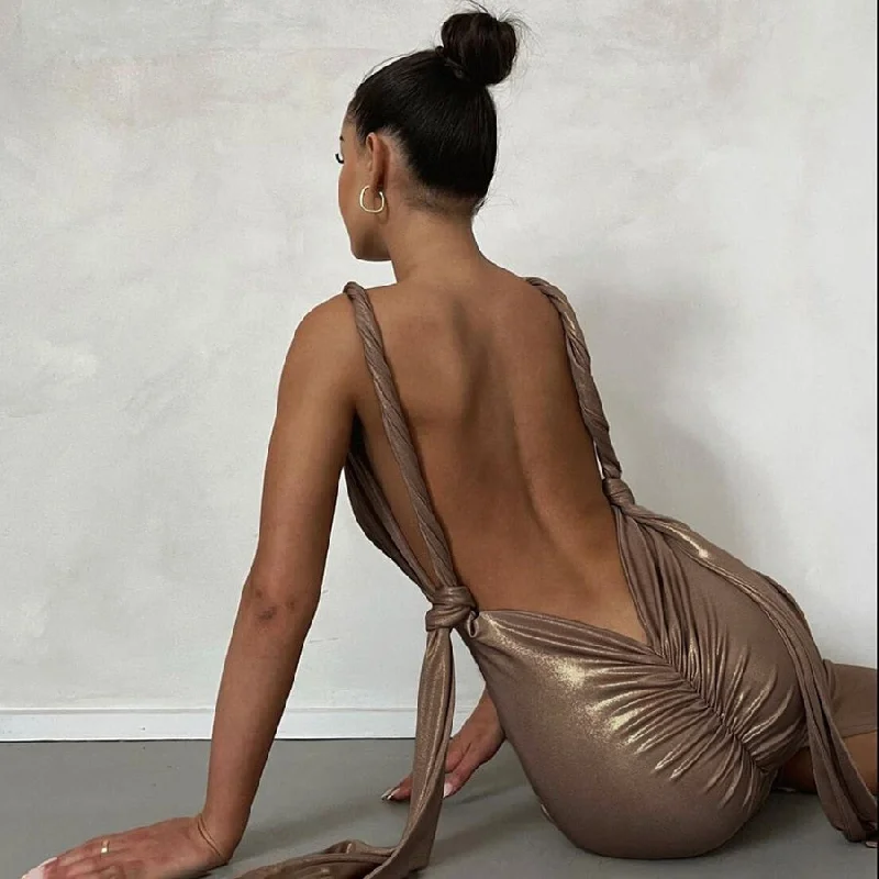 Sexy Strappy Backless Dress New in Evening Maxi Dress Women Party Club Female Bodycon Peach Hip Elegant Prom Dresses For Woman Stylish Boho Chic Maxi Dress