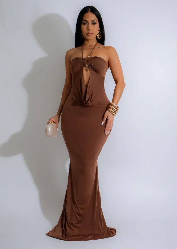 Siren’s Embrace Maxi Dress Brown Cozy Knit Maxi Dress