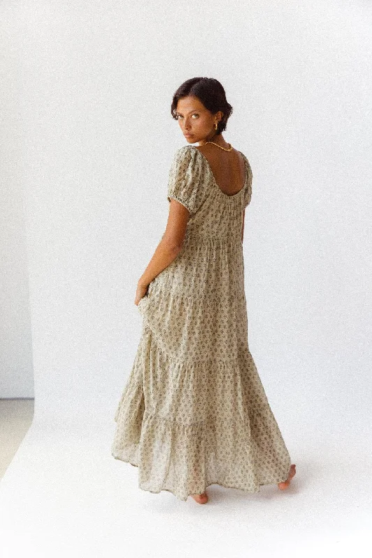Sita Maxi Dress ~ Green Lily Comfortable Pleated Maxi Dress