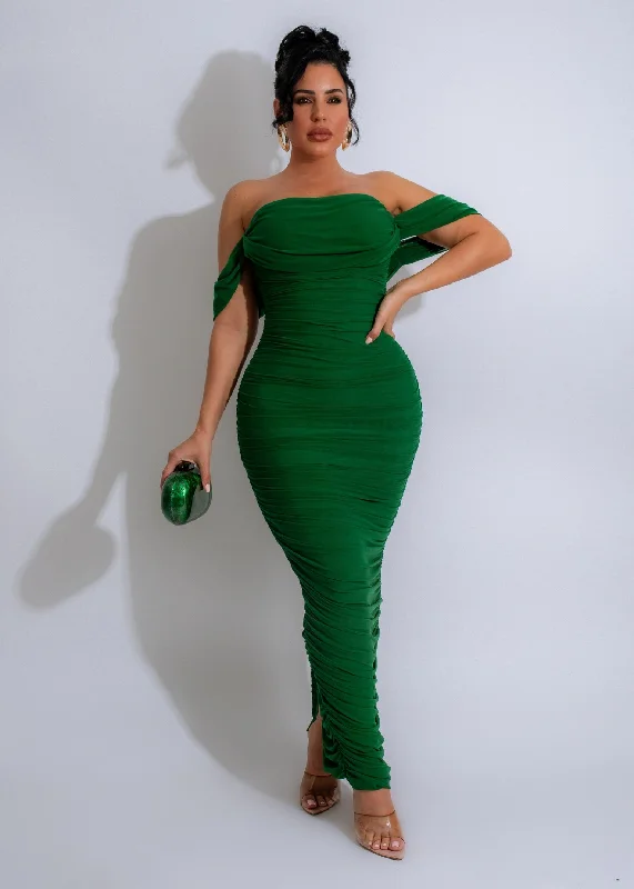 Sunset Drape Mesh Maxi Dress Green Stylish Pleated A-Line Maxi Dress