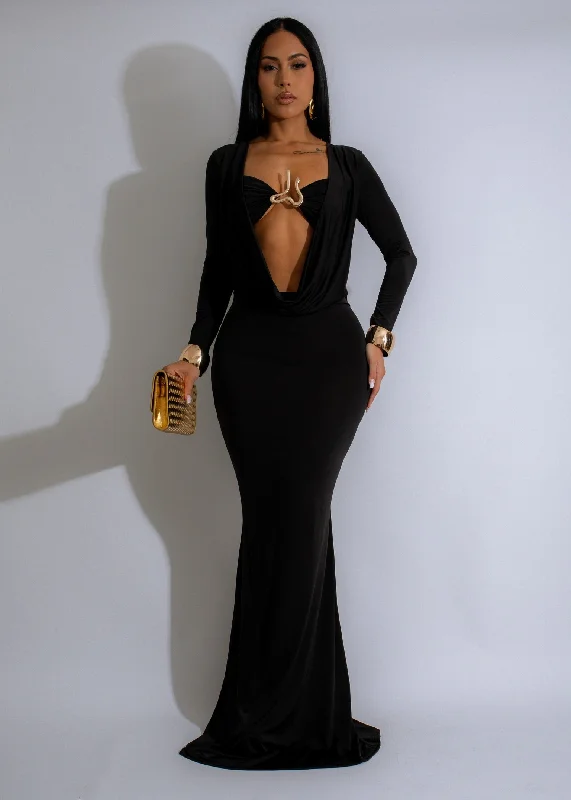 Sunset Times Maxi Dress Black Trendy Printed Maxi Dress