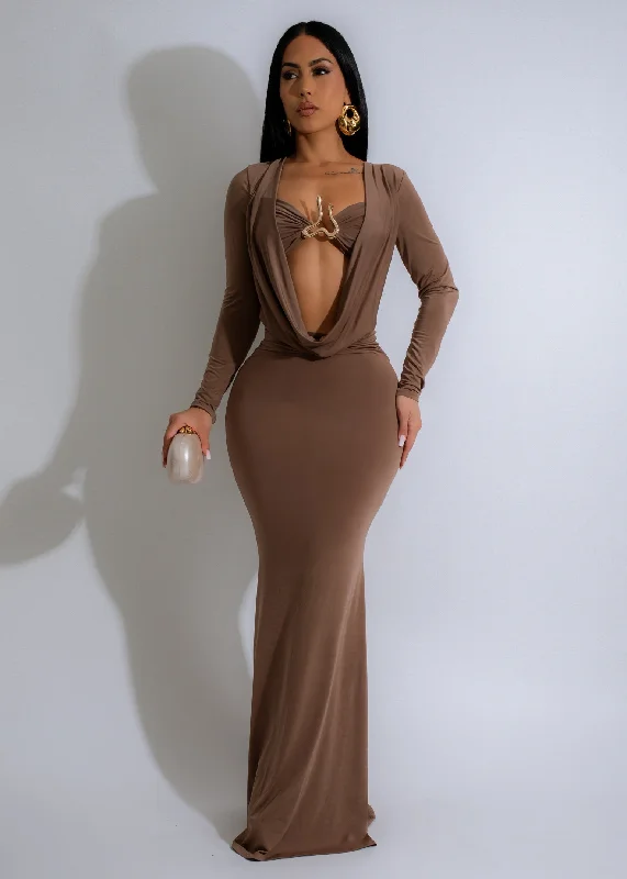 Sunset Times Maxi Dress Brown Stylish A-Line Maxi Dress