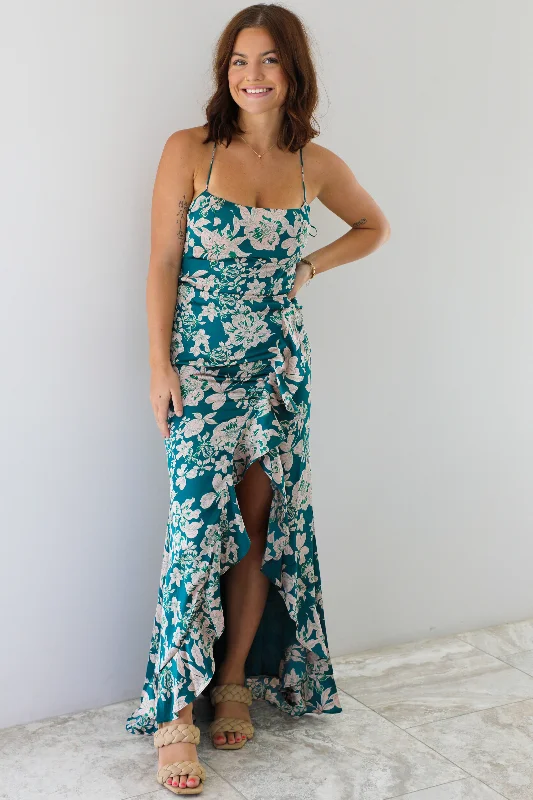 Take A Moment Maxi Dress: Teal/Multi Classic A-Line Maxi Dress