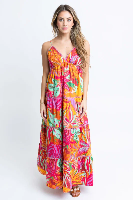 Tropical Halter Tier Maxi Dress Fashionable Halter Neck Maxi Dress