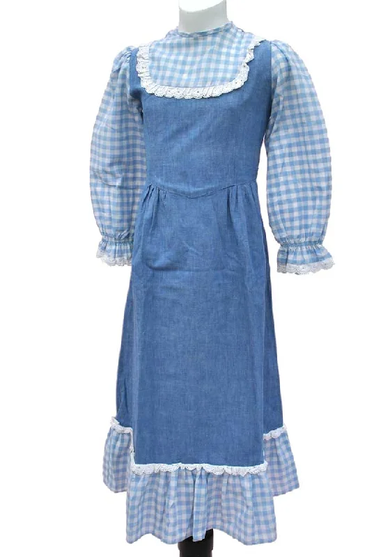 Vintage 70s Girl's Blue Denim Gingham Maxi Dress • 70s Maxi Classic Black Maxi Dress