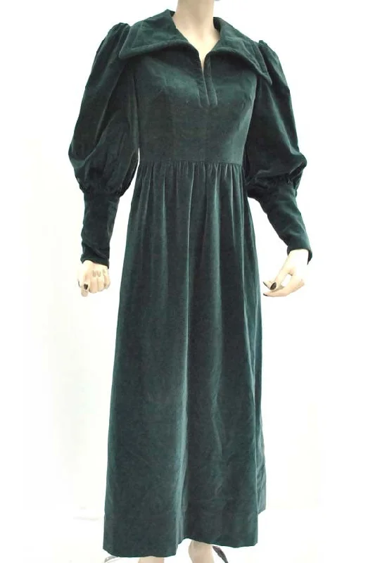 Vintage 70s Teal Velvet Edwardian Style Maxi Dress • Balloon Sleeves Trendy Fit-and-Flare Maxi Dress