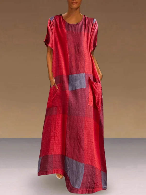 Women Print Round Neck Short Sleeve Floral Maxi Dress Fashionable High-Low Maxi Dress