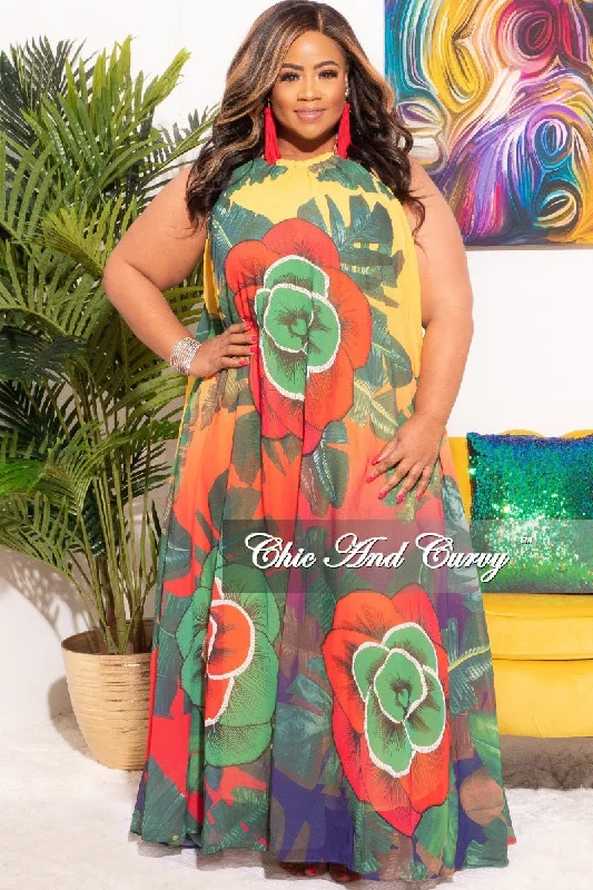 Final Sale Plus Size Halter Chiffon Maxi Dress with Gold Rope Halter Detailing Elegant Lace Maxi Dress Final Sale Plus Size Halter Chiffon Maxi Dress with Gold Rope Halter Detailing Elegant Lace Maxi Dress
