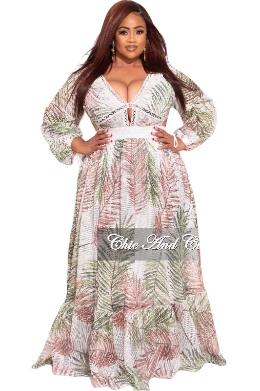 Final Sale Plus Size Maxi Dress with Side Cutouts & V-Neck in Palm Print Elegant Sleeveless Maxi Dress Final Sale Plus Size Maxi Dress with Side Cutouts & V-Neck in Palm Print Elegant Sleeveless Maxi Dress