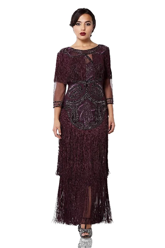 1920s Inspired Evening Maxi Dress in Plum Chic Summer Floral Maxi Dress