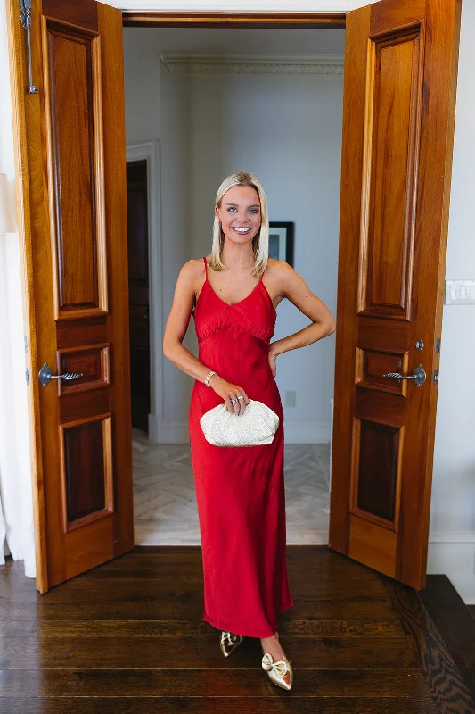 Albia Maxi Dress - Red Fashionable Faux Wrap Maxi Dress