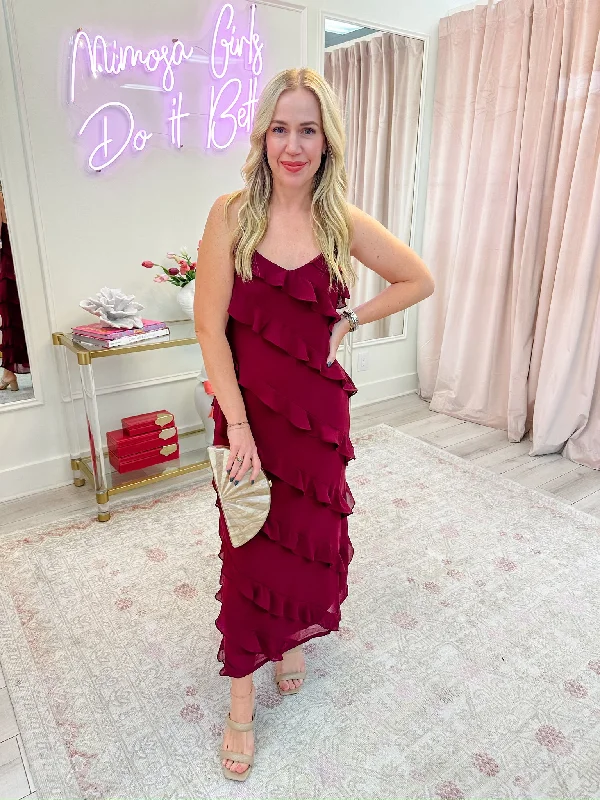 All Invited Ruffle DTL Maxi Dress Comfortable Pleated Maxi Dress