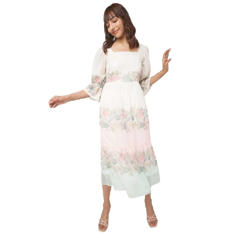 AND Floral Polyester Square Neck Womens Maxi Dress (Cream, 10) Cozy Longline Maxi Dress