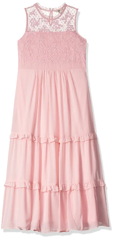 AND Solid Polyester Round Neck Womens Maxi Dress (Peach, 12) Trendy Floral Print Maxi Dress
