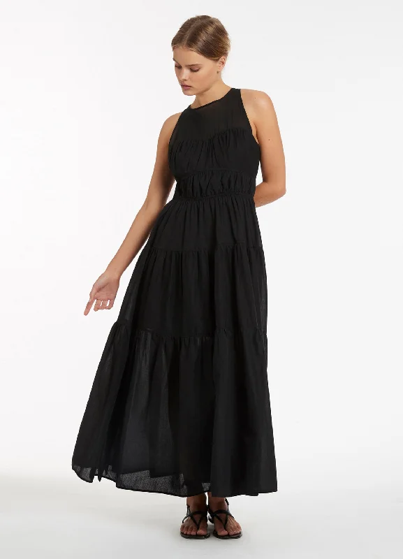 Animale Tie Maxi Dress - Black Casual Maxi Dress with Pockets