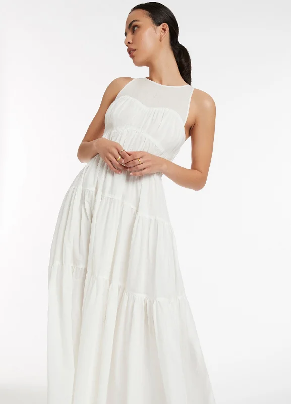 Animale Tie Maxi Dress - Cream Fashionable Maxi Dress with Fringe