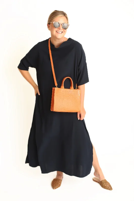 Audrey Maxi Dress- Navy Comfortable Plunging Neckline Maxi Dress